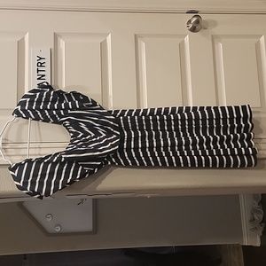 Charming Charlie Black and White Striped Dress Off Shoulder